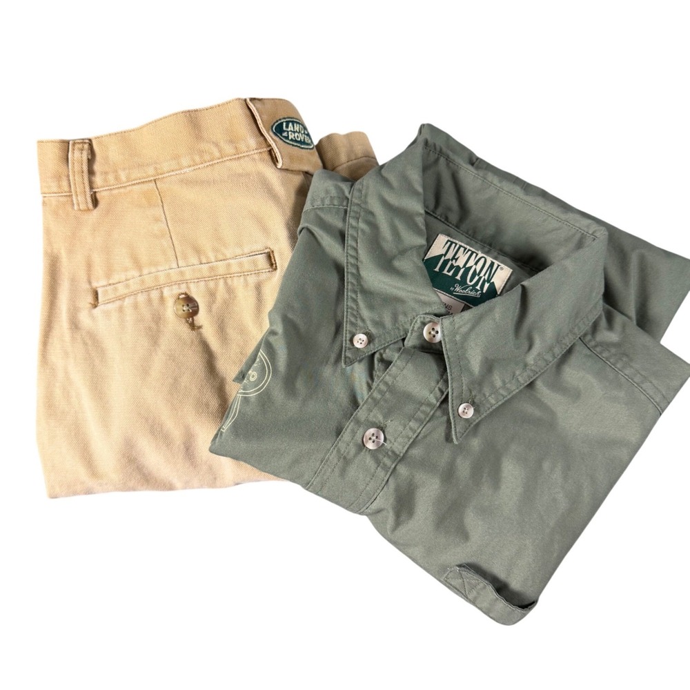 Vintage Land Rover Gear Woolrich Teton Shirt & Canvas Cargo Shorts Set Mens 30 L